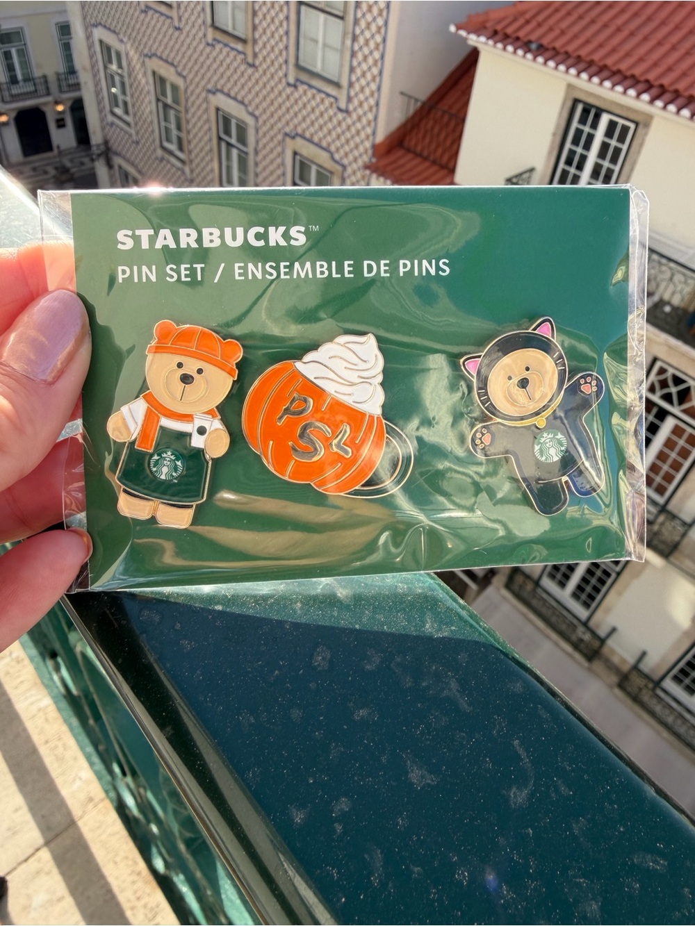 Starbucks Portugal Release Fall Bear & Pumpkin Pin Set - Orange, Green, Black